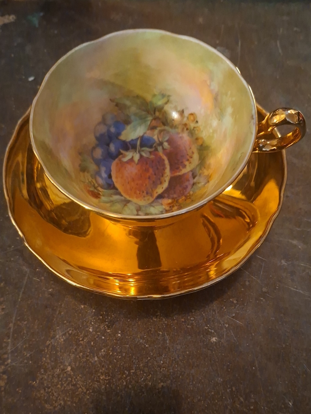 Royal Winton Hand Painted Fruit Cup & Saucer - Signed